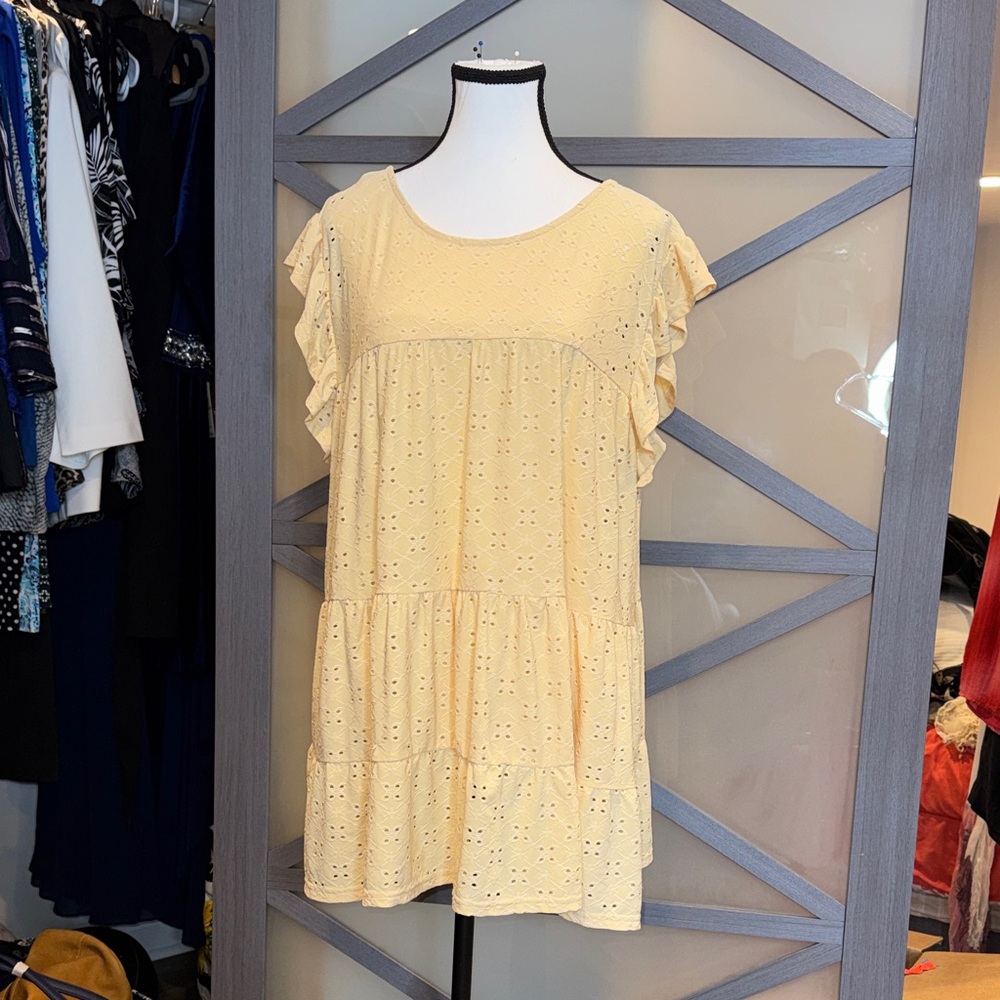 Elegant Yellow Ruffle Sleeve Tunic